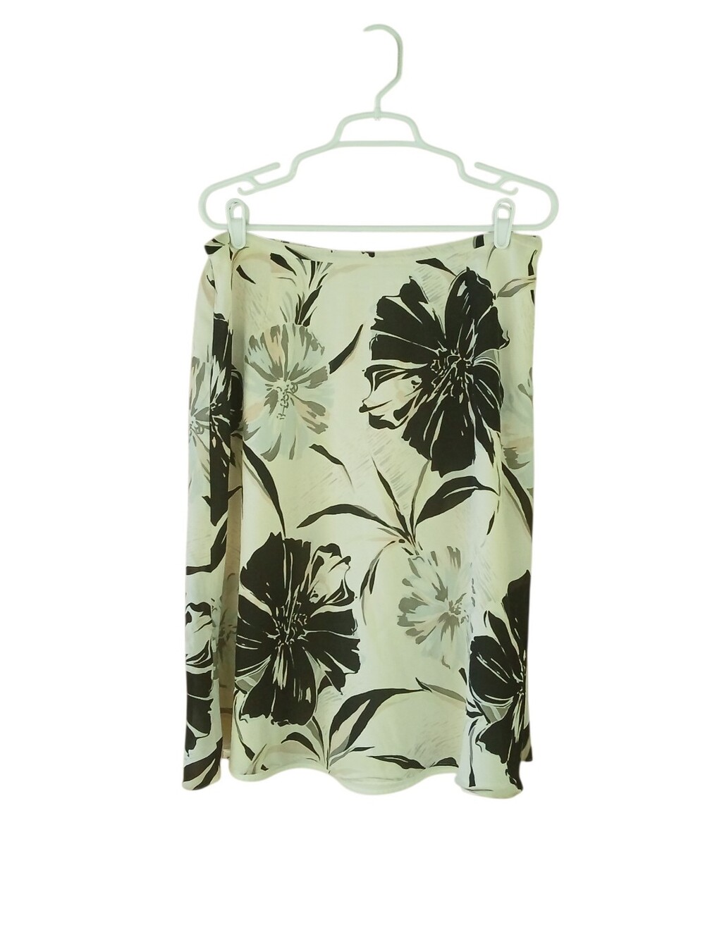 Talbots Ivory & Black Floral A Line Silk Midi Skirt Size 16WP